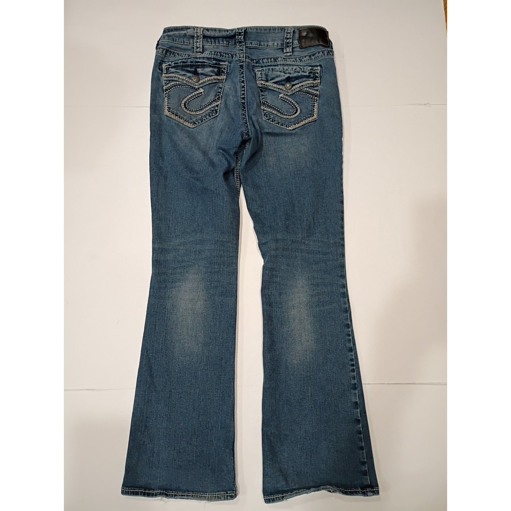 Silver Jeans Suki Womens 31x31 Blue Mid Rise Boot Stretch Fluid Denim False Flap - Picture 7 of 9